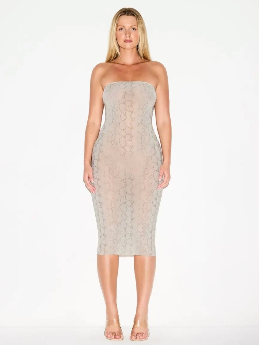 Skims Milky Sheer Midi Tube Dress - Stone Pastel Snake Print XS NWT - Picture 5 of 7